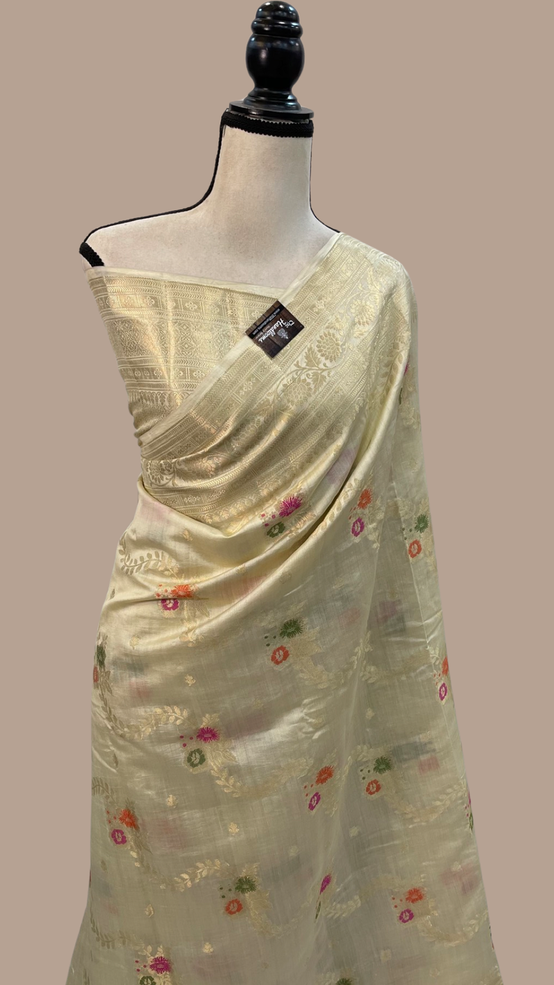 Pure Dupion Silk Banarasi Saree - Gold Zari - The Handlooms