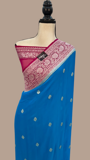 Peacock with Rani Pure Georgette Banarasi Saree - The Handlooms