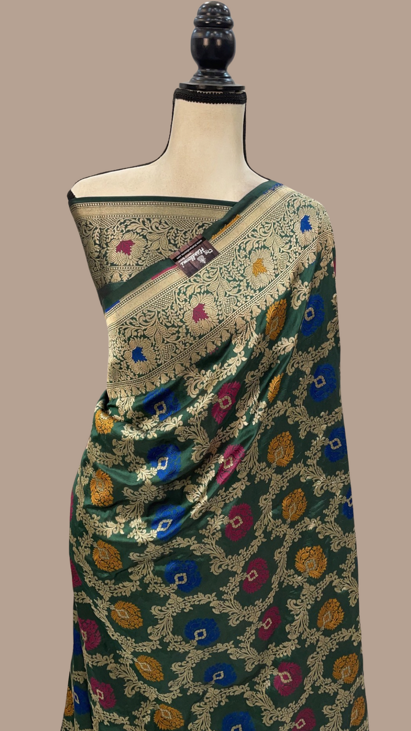 Pure Katan Silk Banarasi Handloom Saree - All over Jaal work - With Meenakari - The Handlooms