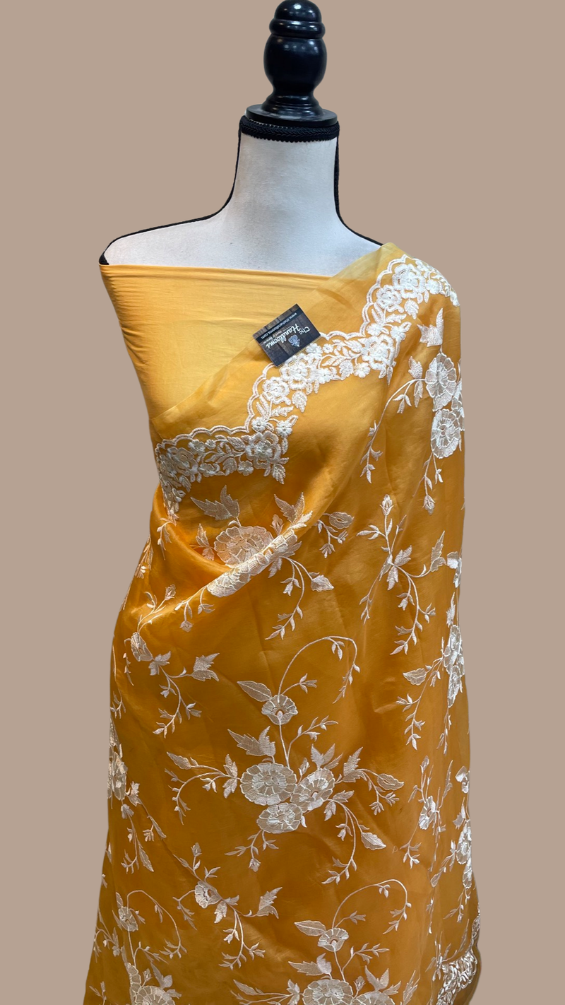 Pure Organza Chikankari Handloom Banarasi Saree - The Handlooms