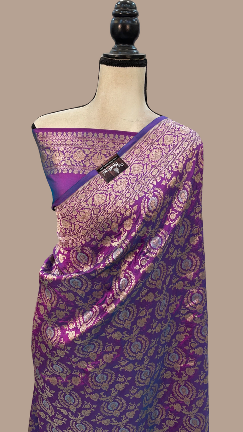 Pure Katan Silk Banarasi Handloom Saree - All over Sona Roopa Jaal work - The Handlooms