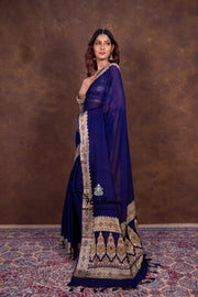 Blue Pure Chiffon Khaddi Banarasi Saree - The Handlooms