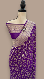 Purple Pure Khaddi Georgette Handloom Banarasi Saree - The Handlooms