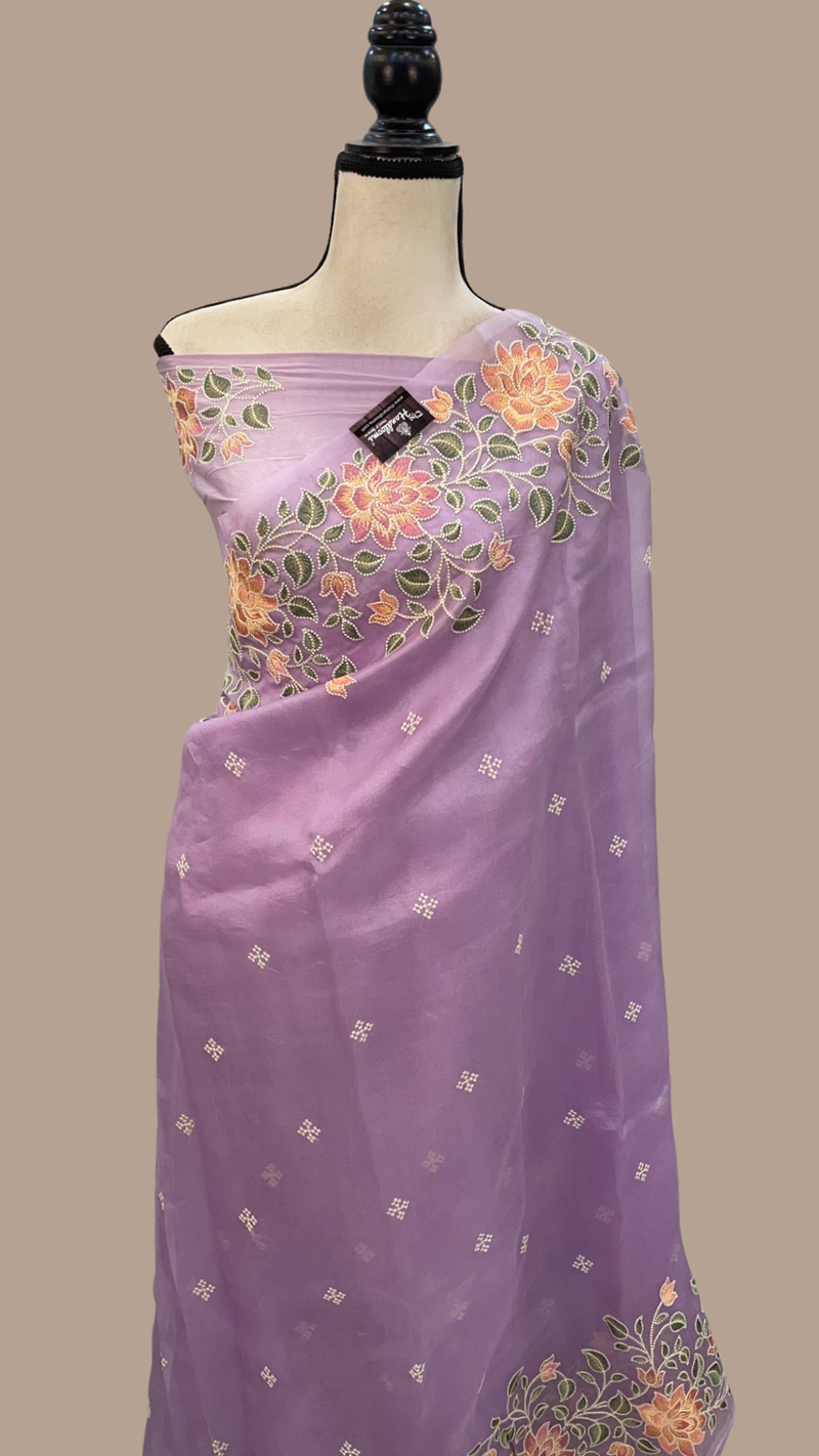 Pure Organza Chikankari Handloom Banarasi Saree - The Handlooms