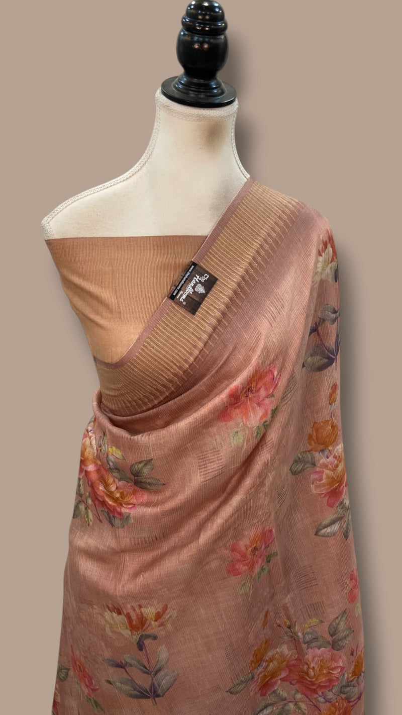 Pure Tussar Silk Handloom Banarasi Saree With Digital Print