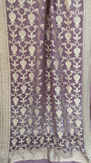 Pure Khaddi Georgette Dupatta - water zari - The Handlooms