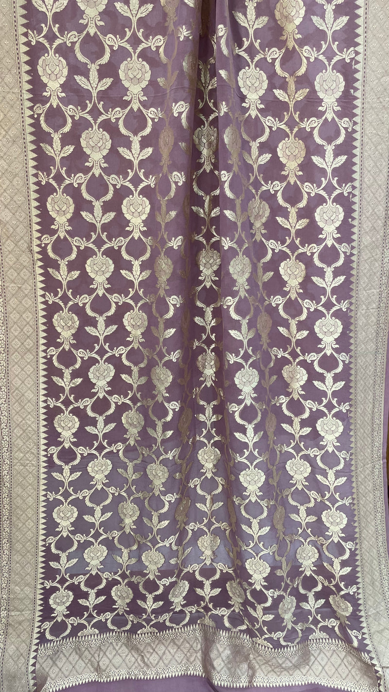 Pure Khaddi Georgette Dupatta - water zari - The Handlooms