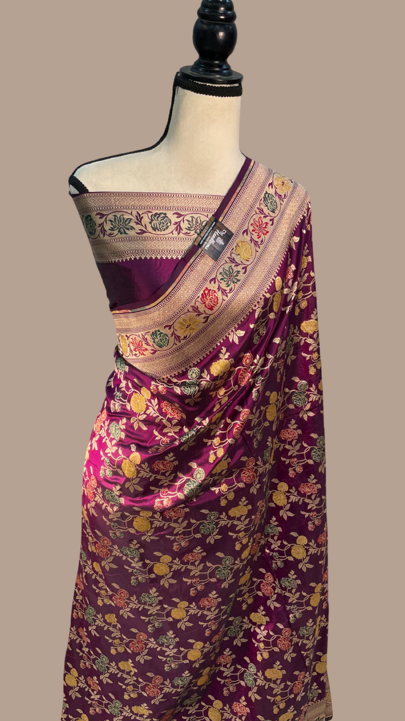 Pure Katan Silk Banarasi Handloom Saree - All over Jaal work - With Meenakari - The Handlooms