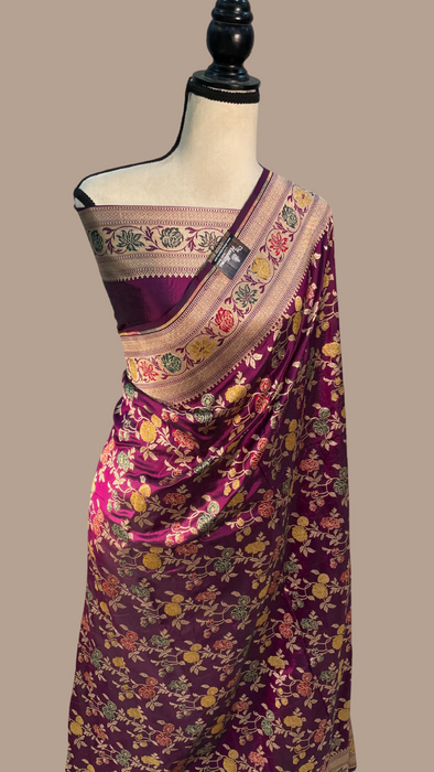 Pure Katan Silk Banarasi Handloom Saree - All over Jaal work - With Meenakari