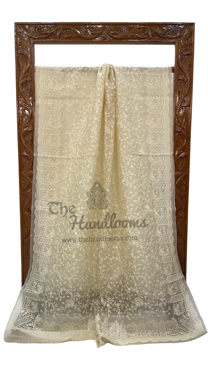Pure Organza Chikankari Handloom Banarasi Saree - The Handlooms