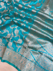 Pure Katan Silk Banarasi Handloom Saree - All over Sona Roopa Jaal work - The Handlooms