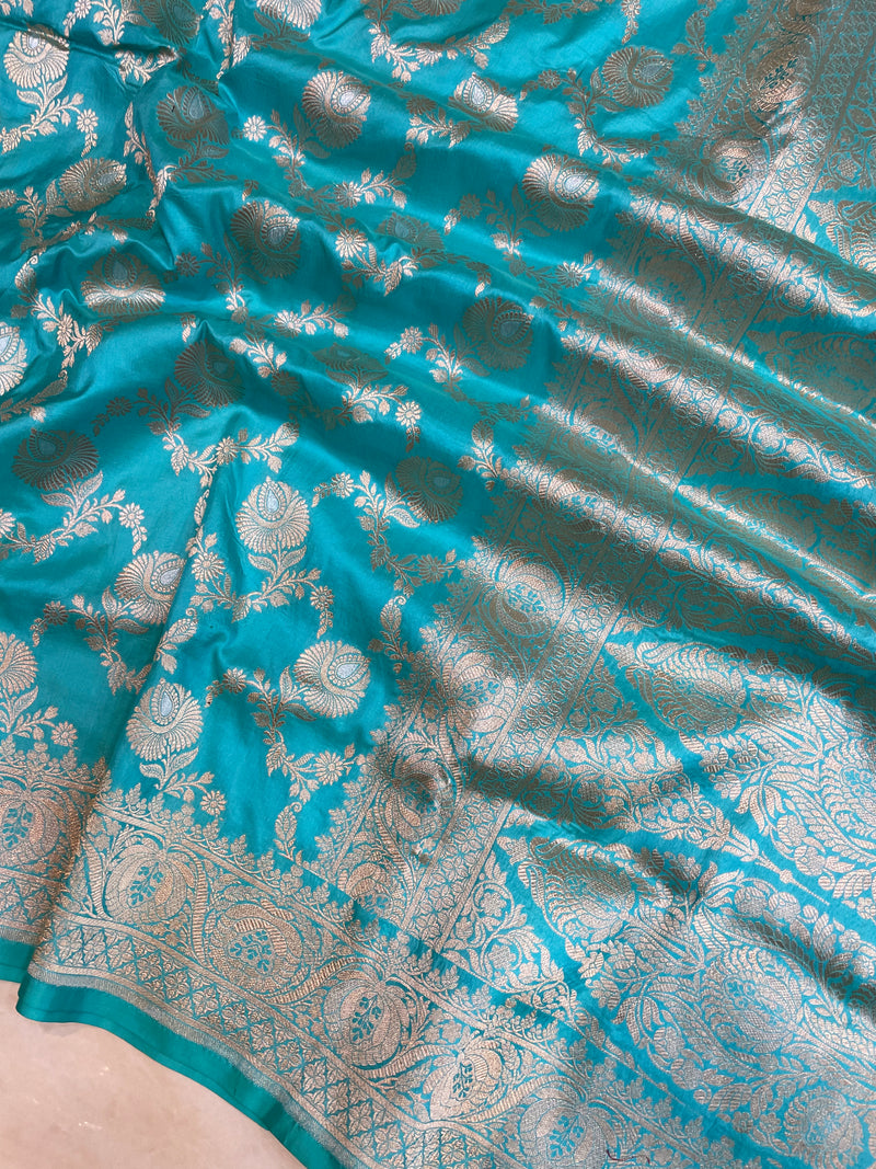 Pure Katan Silk Banarasi Handloom Saree - All over Sona Roopa Jaal work - The Handlooms