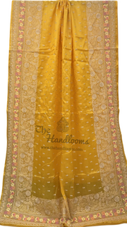 Yellow Tussar Silk Handloom Banarasi Saree With Chikankari - The Handlooms