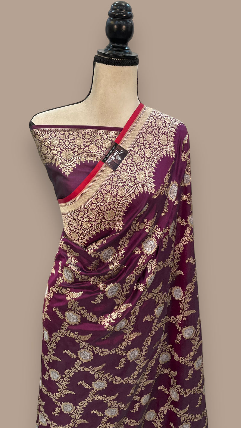 Pure Katan Silk Banarasi Handloom Saree - All over Sona Roopa Jaal work - The Handlooms