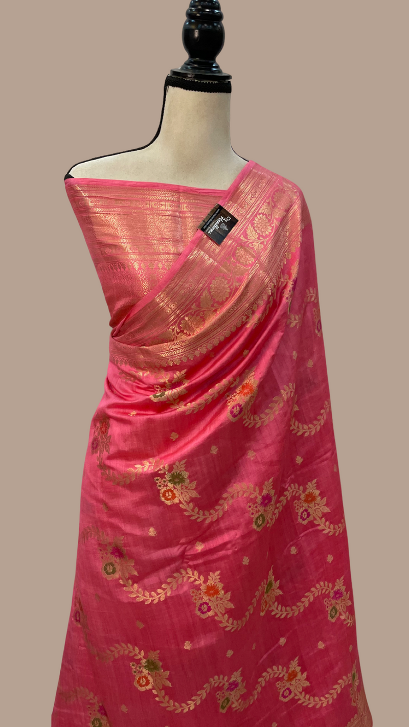 Pure Dupion Silk Banarasi Saree - Gold Zari - The Handlooms