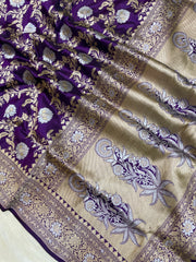 Pure Katan Silk Banarasi Handloom Saree - All over Sona Roopa Jaal work - The Handlooms