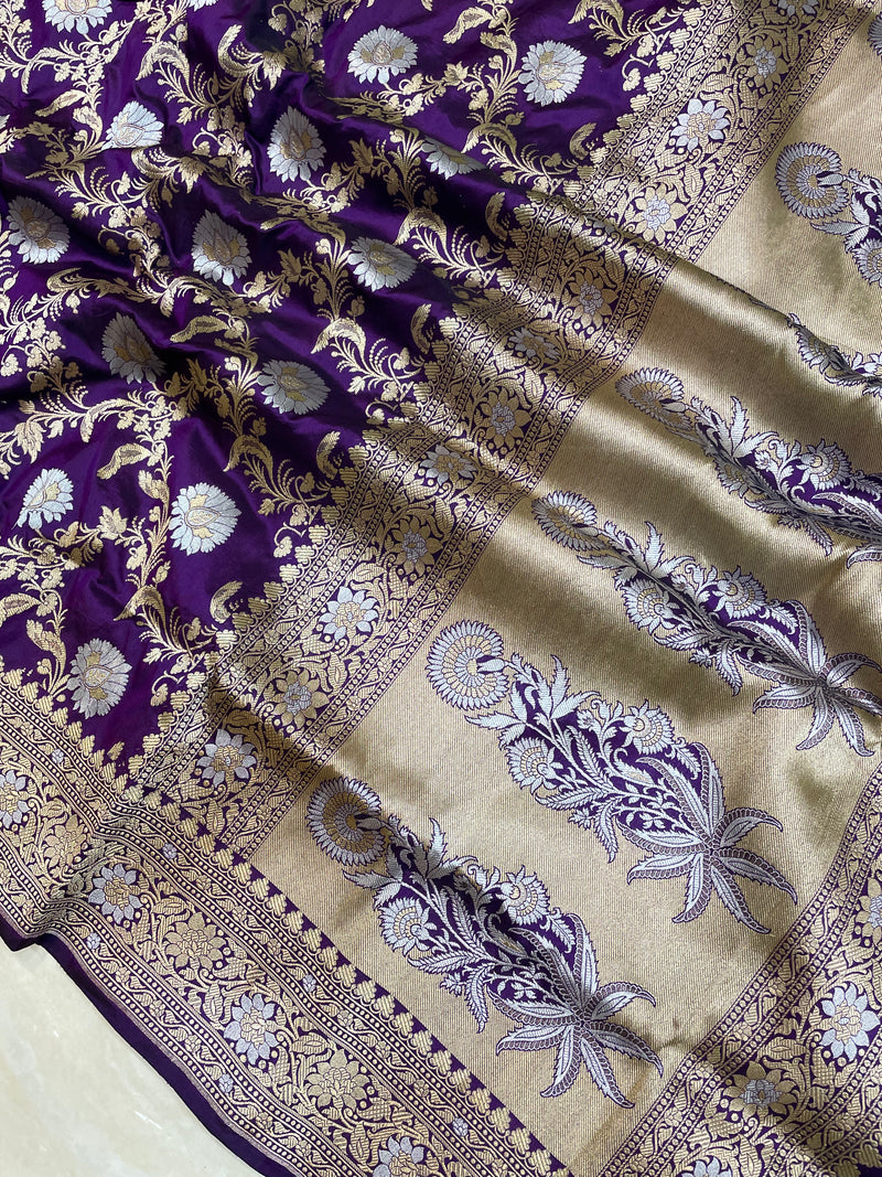 Pure Katan Silk Banarasi Handloom Saree - All over Sona Roopa Jaal work - The Handlooms