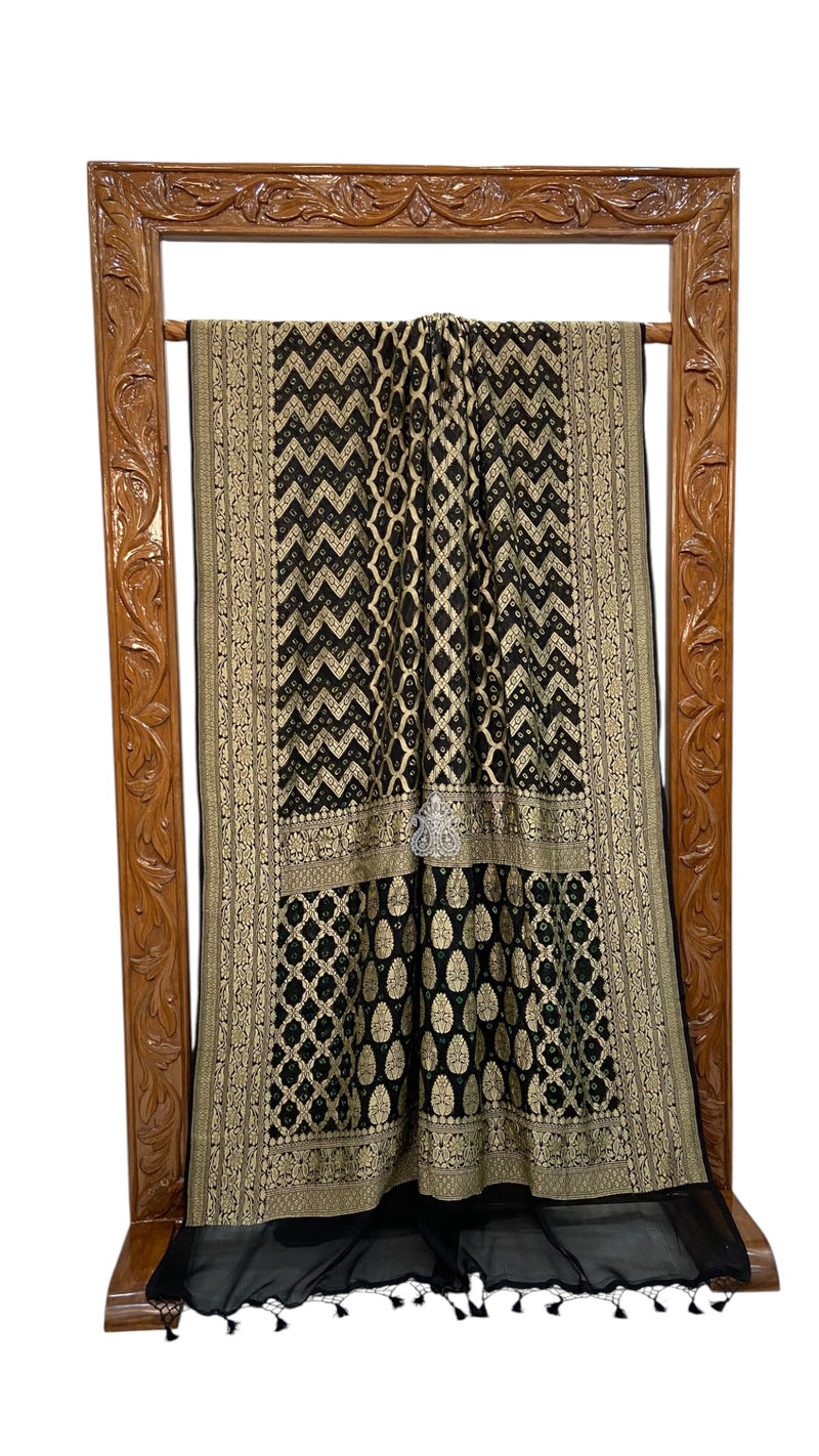 Pure Georgette Banarasi Bandhej Handloom Saree