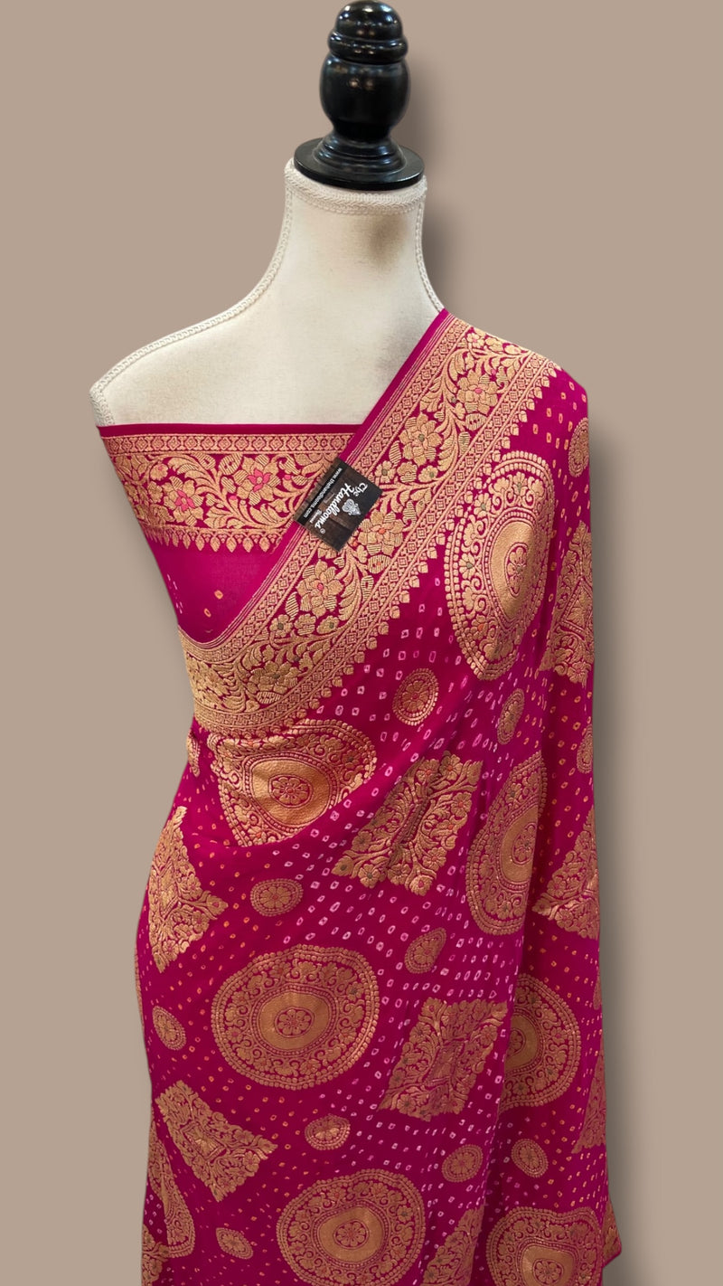 Pure Georgette Banarasi Bandhej Handloom Saree