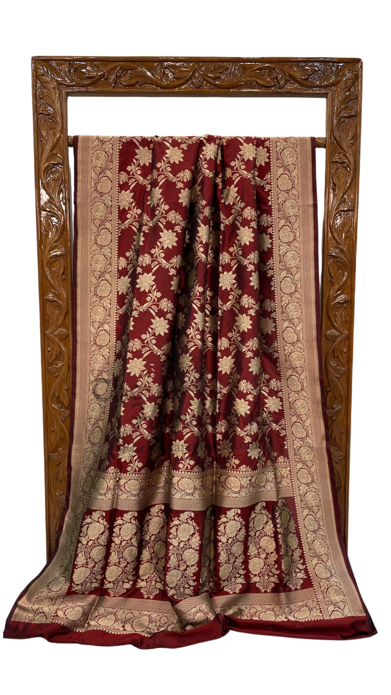 Pure Katan Silk Banarasi Handloom Saree - All Over Jaal Work - The Handlooms