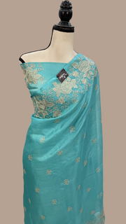 Tussar Silk Handloom Banarasi Saree With Chikankari - The Handlooms