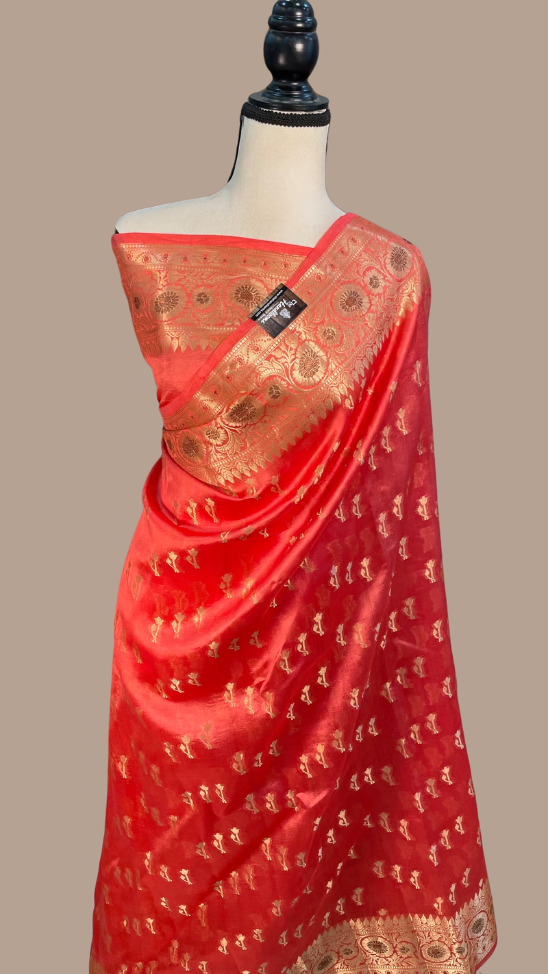 Pure Dupion Silk Banarasi Saree - Gold Zari - The Handlooms