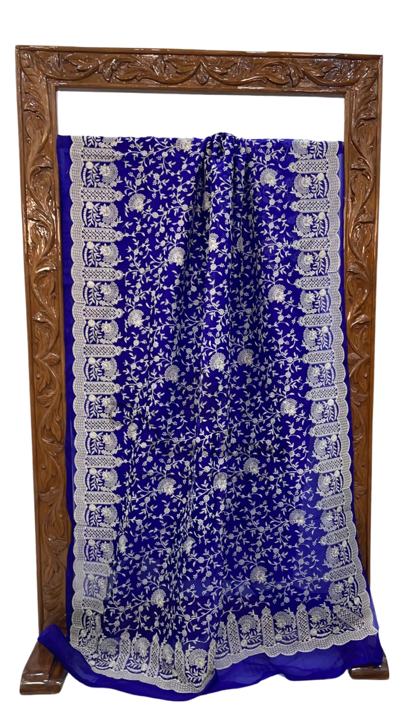 Pure Organza Chikankari Handloom Banarasi Saree - The Handlooms