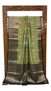 Pure Chiniya Silk Handloom Banarasi Saree with Chikankari - The Handlooms