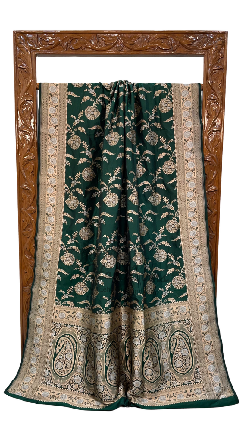 Pure Katan Silk Banarasi Handloom Saree - All over Sona Roopa Jaal work - The Handlooms