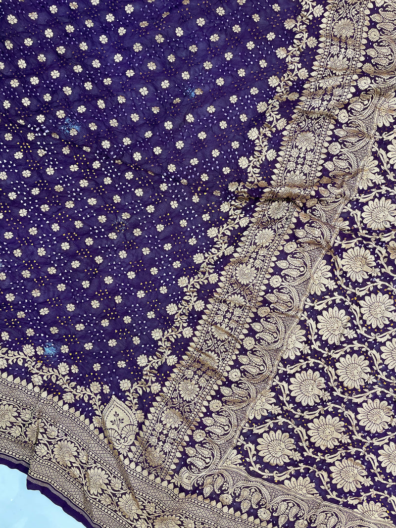 Pure Georgette Banarasi Bandhej Handloom Saree - The Handlooms
