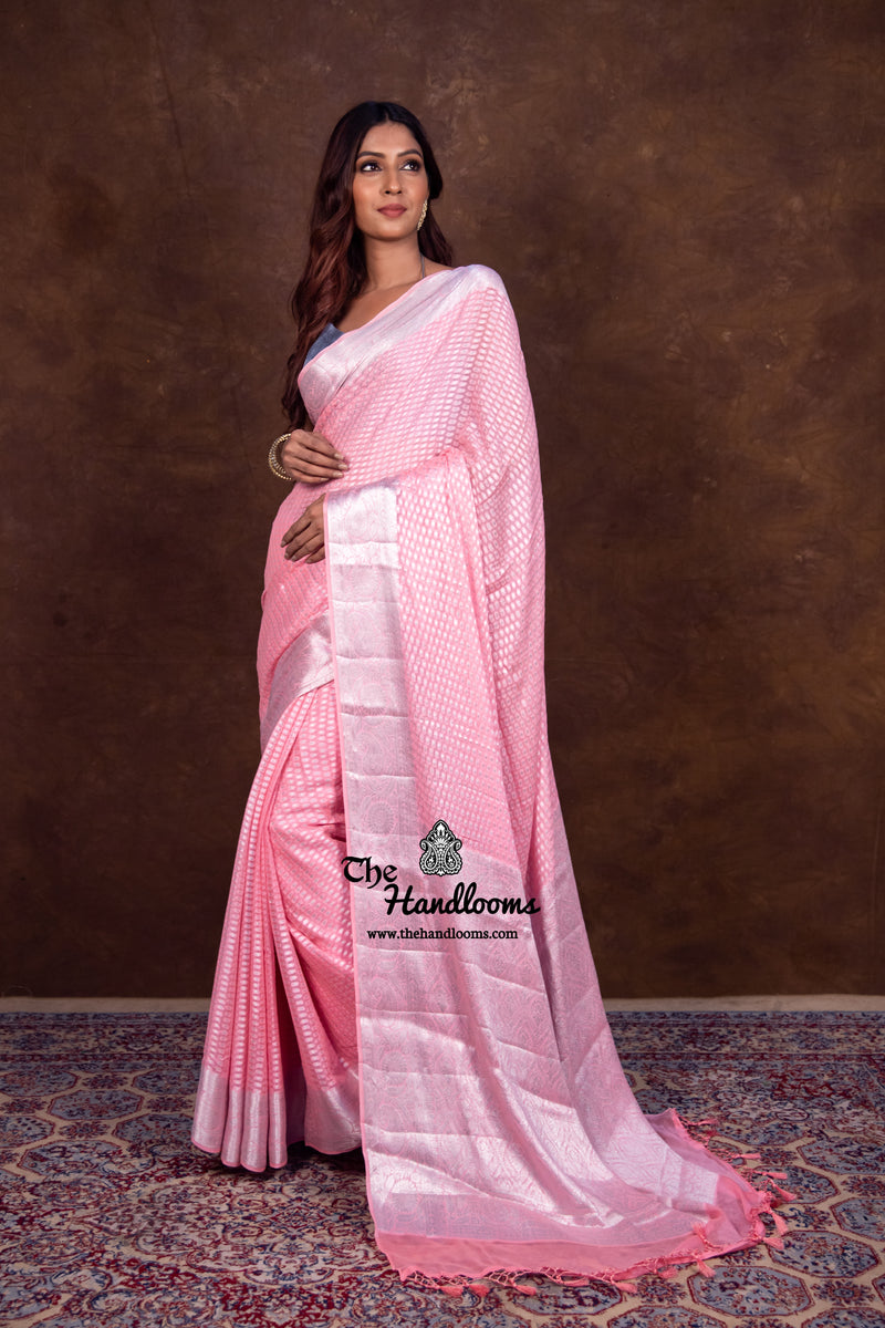 Pink Pure Chiffon Khaddi Banarasi Saree - The Handlooms