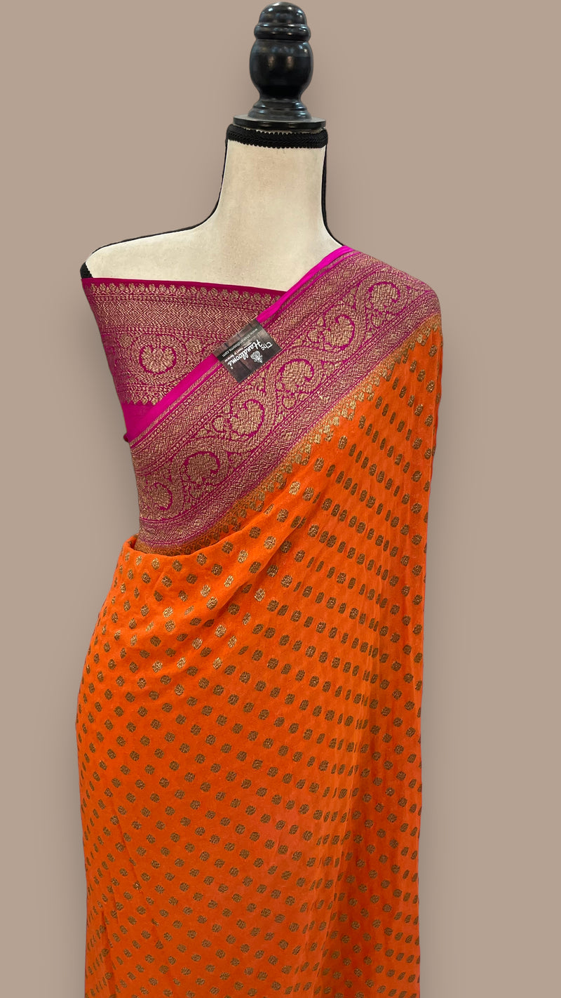 Khaddi Georgette Handloom Banarasi Saree -  Antique zari - The Handlooms