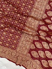 Pure Georgette Banarasi Bandhej Handloom Saree - The Handlooms