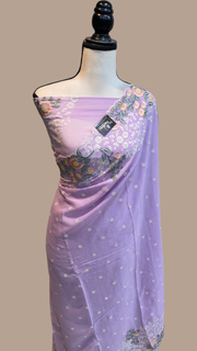 Pure Georgette Chikankari Handloom Banarasi Saree - The Handlooms