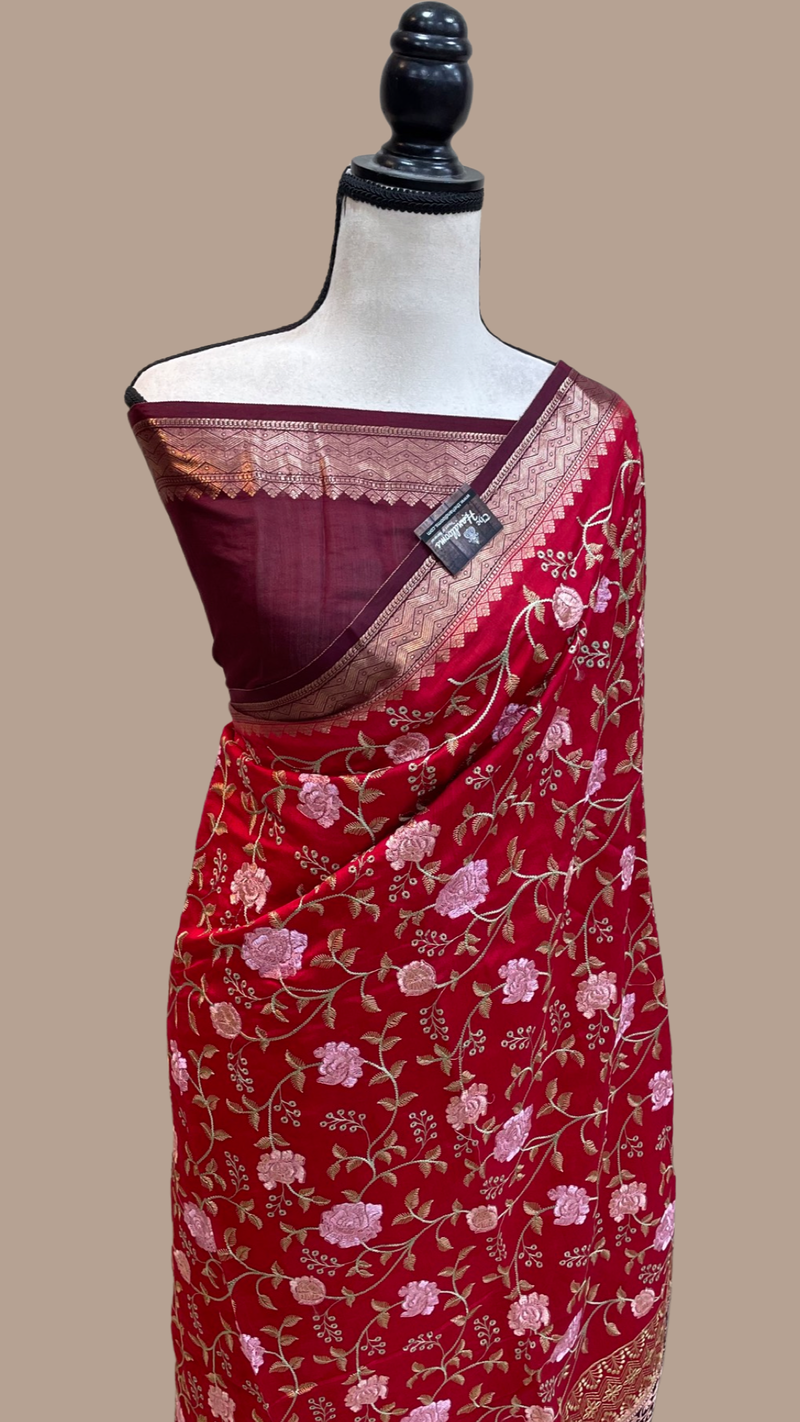 Pure Chiniya Silk Handloom Banarasi Saree With Chikankari - The Handlooms