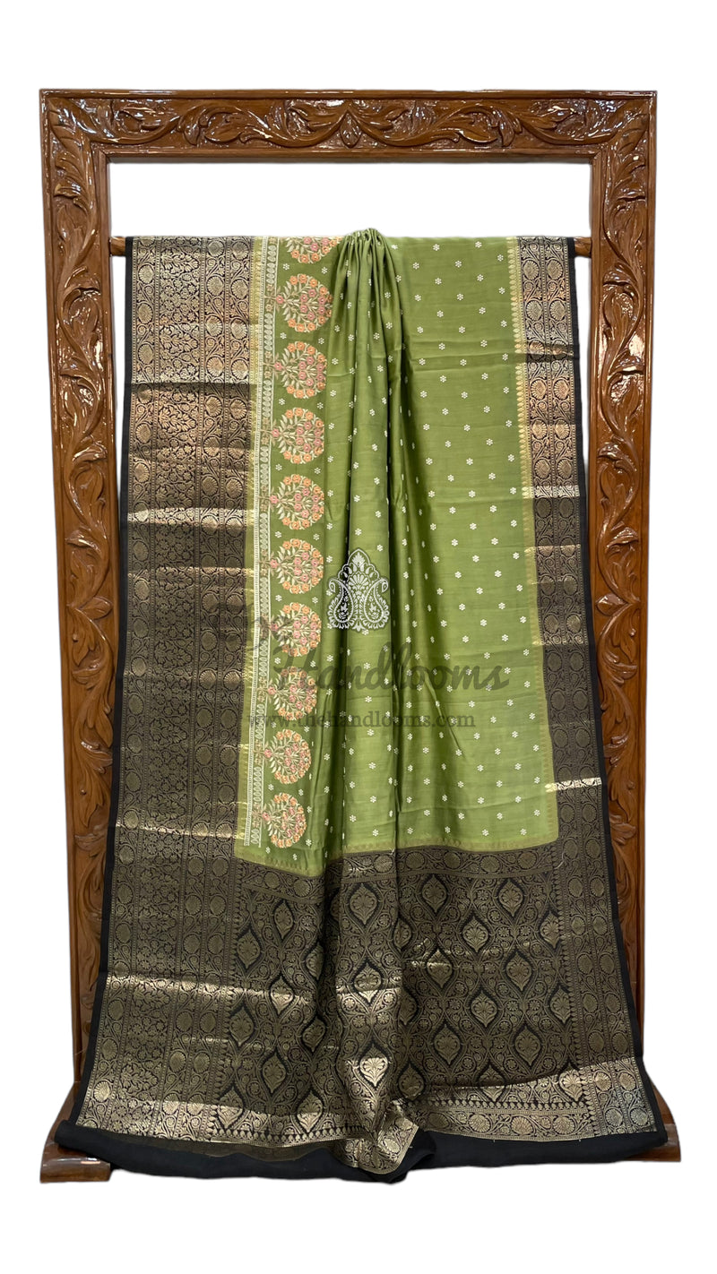 Pure Chiniya Silk Handloom Banarasi Saree with Chikankari - The Handlooms