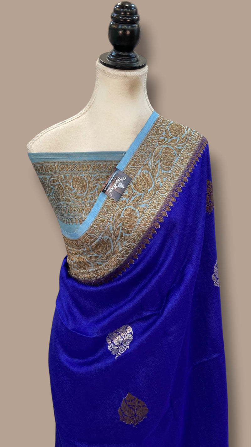 Pure Tussar Georgette Handloom Banarasi Saree - Antique Zari
