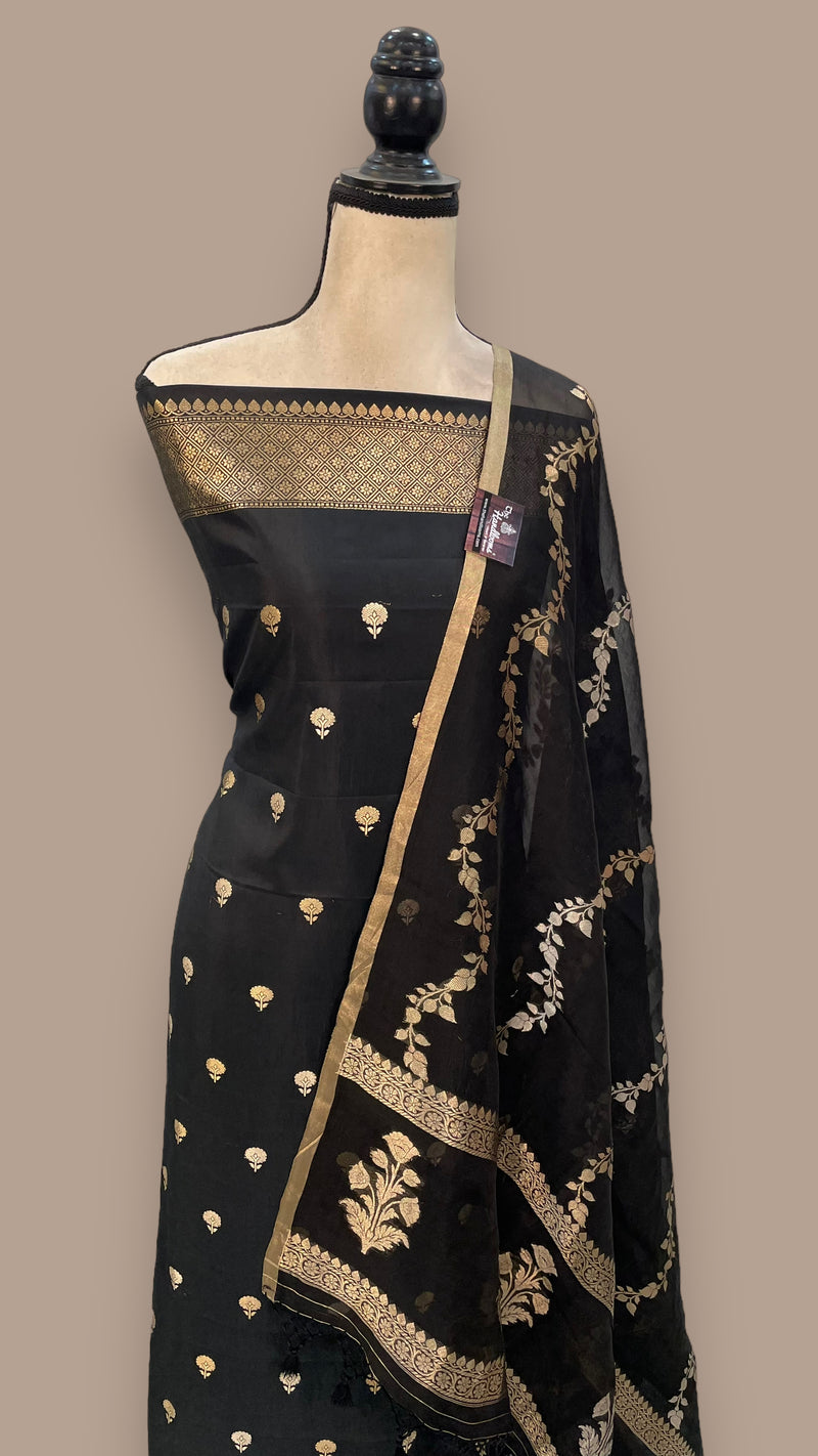 Pure Katan Silk Handlooms Banarasi Dress material With Organza Dupatta - The Handlooms