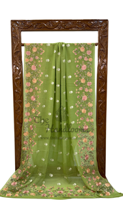 Pure Georgette Chikankari Handloom Banarasi Saree - The Handlooms