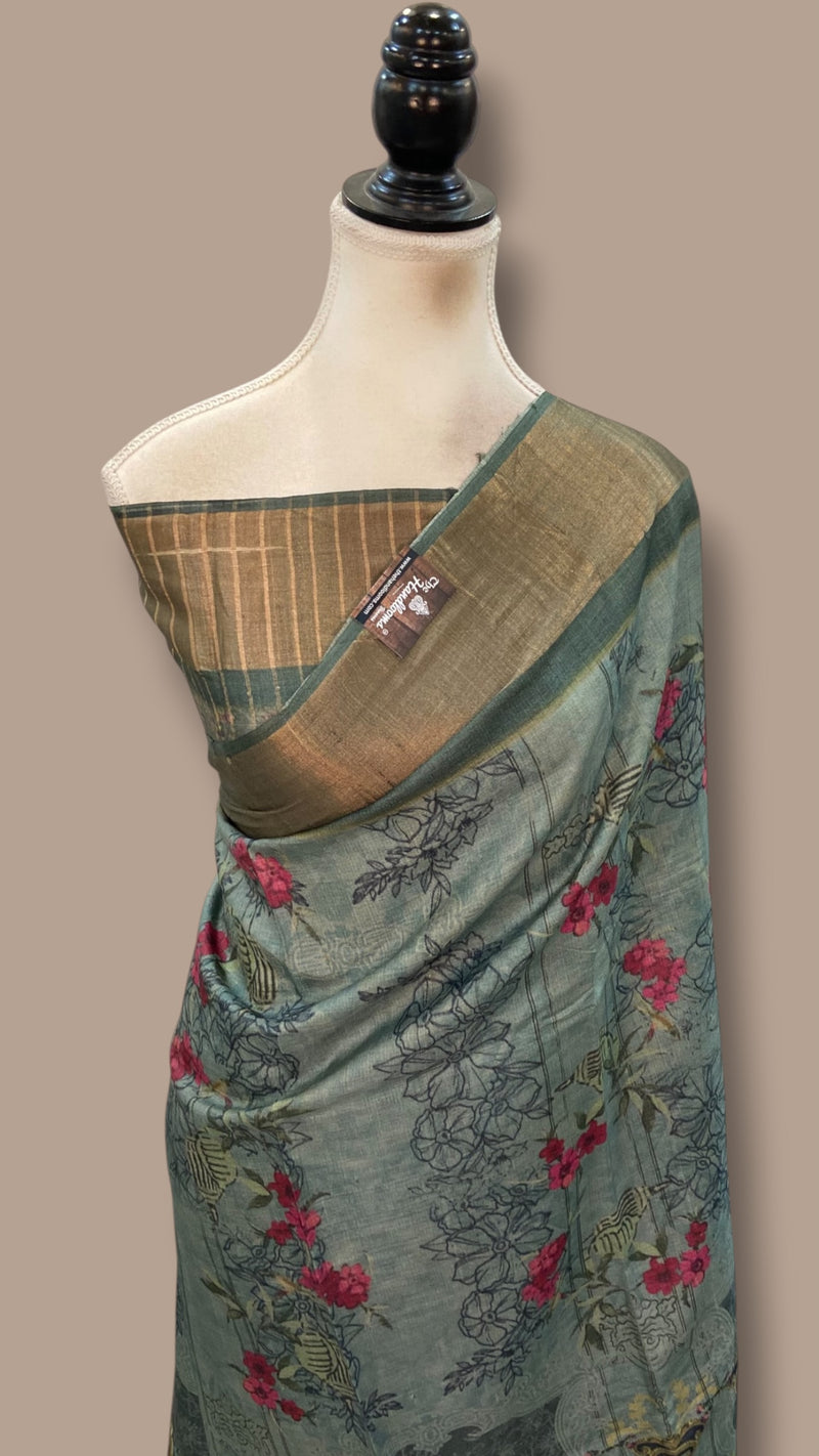 Pure Tussar Silk Handloom Banarasi Saree With Digital Print