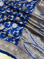 Pure Katan Silk Banarasi Handloom Saree - All over Sona Roopa Jaal work - The Handlooms