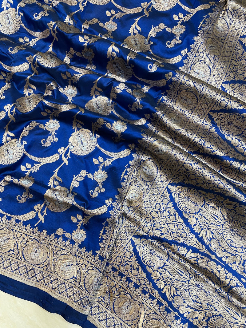 Pure Katan Silk Banarasi Handloom Saree - All over Sona Roopa Jaal work - The Handlooms