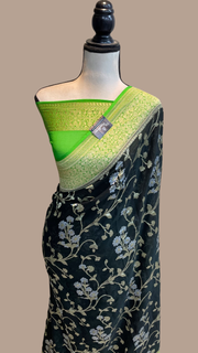 Khaddi Georgette Handloom Banarasi Saree - All over Jaal Work with sona roopa - The Handlooms