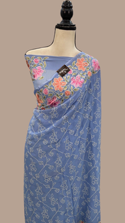 Pure Georgette Chikankari Handloom Banarasi Saree - The Handlooms