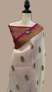Off-white Pure Kora Handloom Banarasi Saree - The Handlooms