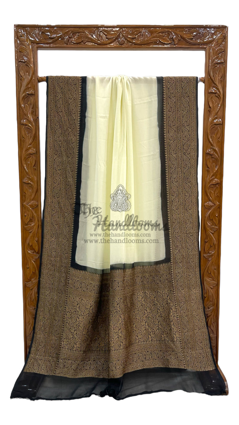 Khaddi Georgette Handloom Banarasi Saree -  Antique zari - The Handlooms