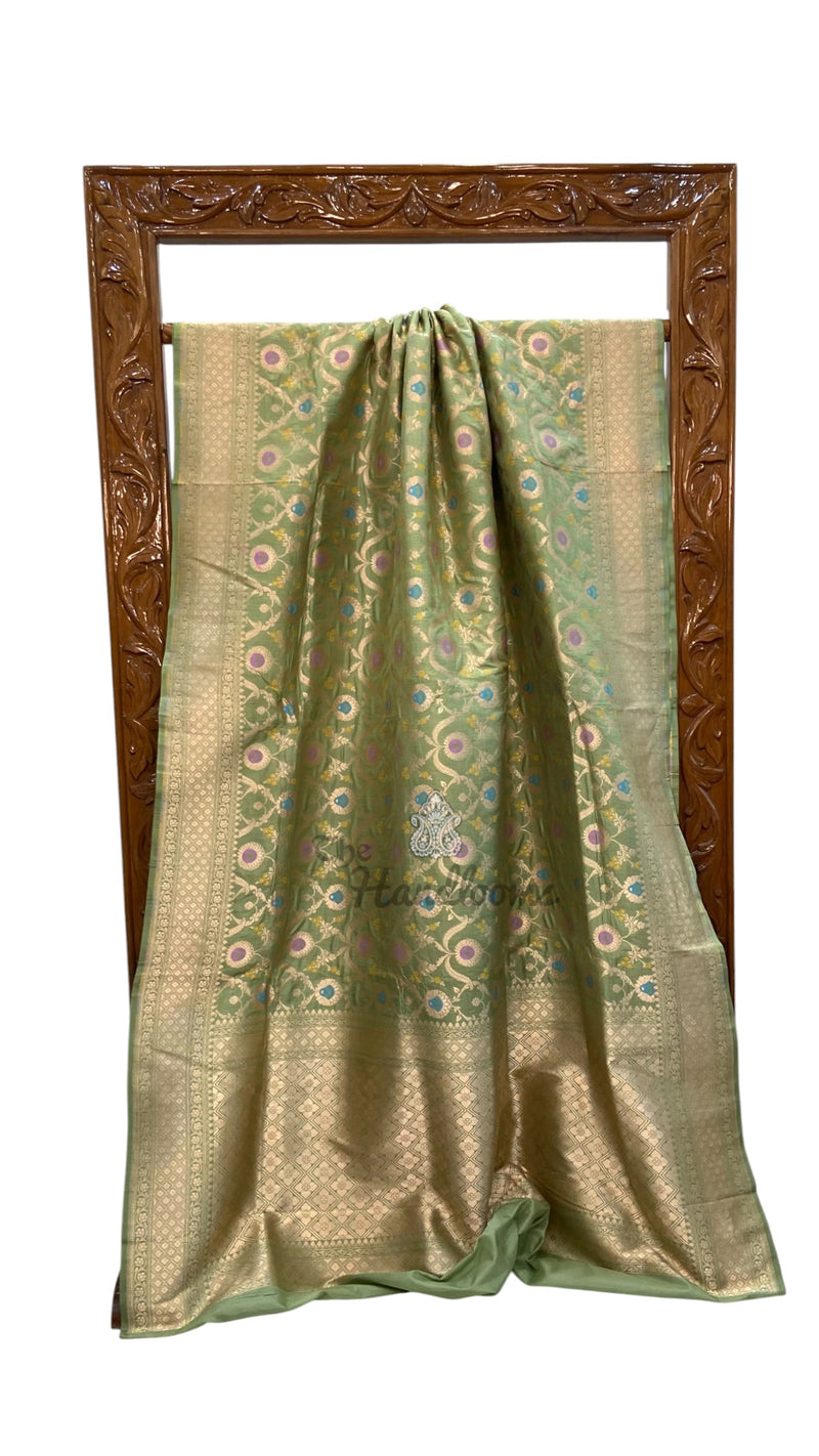 Pure Katan Silk Banarasi Handloom Saree - All Over Jaal Work With Meenakari