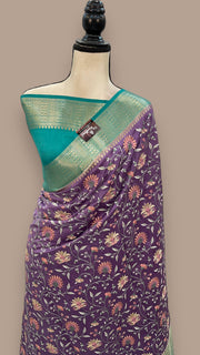 Pure Chiniya Silk Handloom Banarasi Saree with Chikankari - The Handlooms