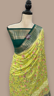Pure Chiniya Silk Handloom Banarasi Saree with Chikankari - The Handlooms