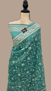 Pure Organza Chikankari Handloom Banarasi Saree - The Handlooms